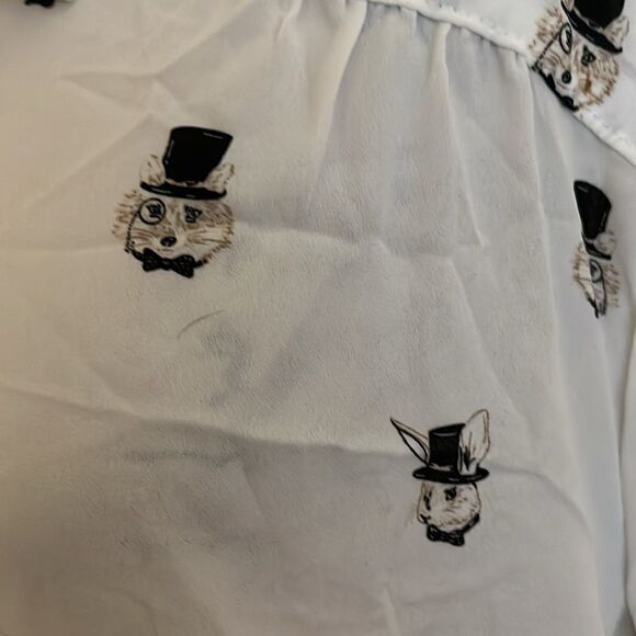 Torrid White Fox Rabbit Button Closure Semi Sheer Shirt - Picture 9 of 13